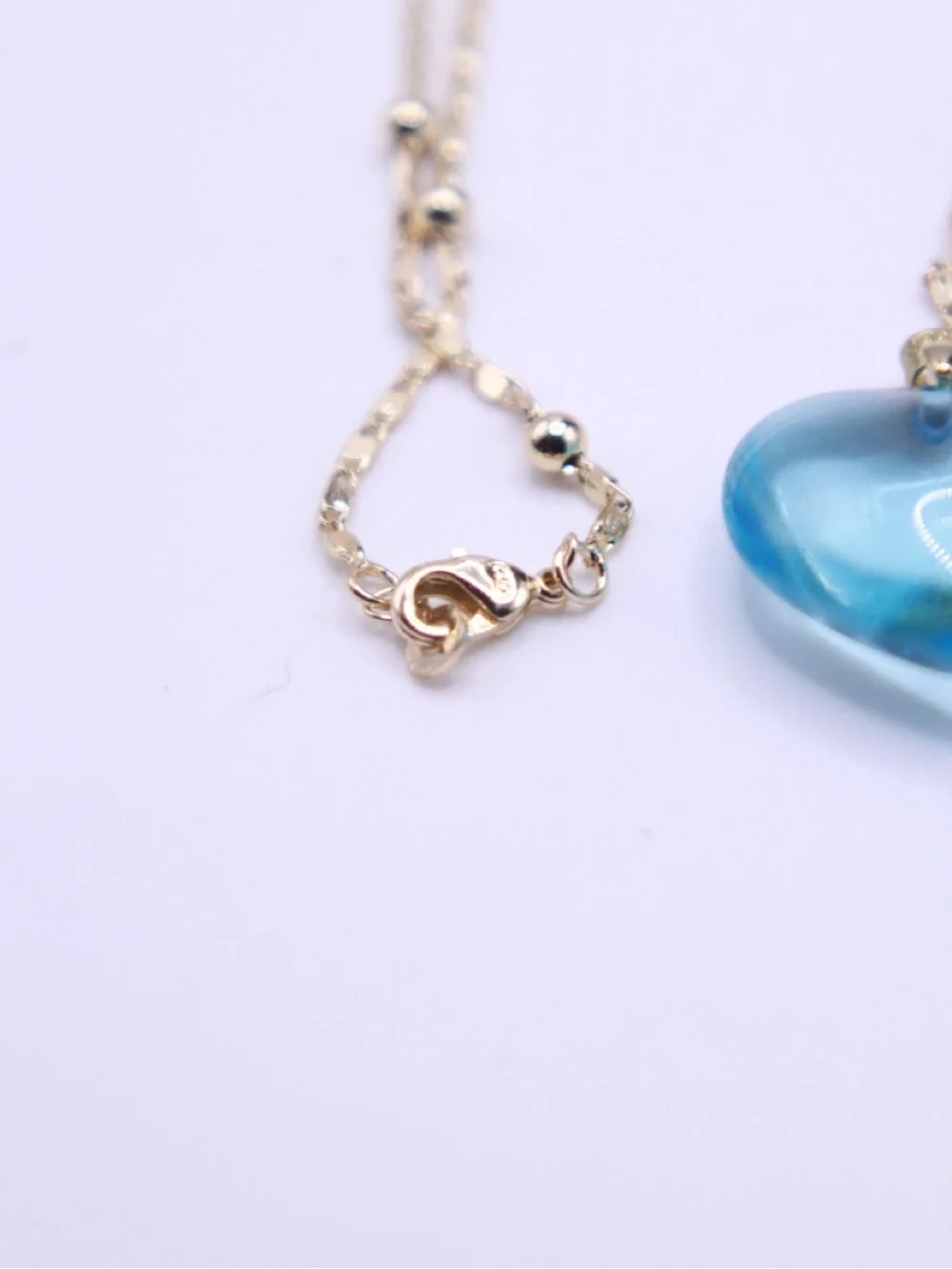 Signed CM 18k Gold plated Chain Necklace with Blue Heart Pendant